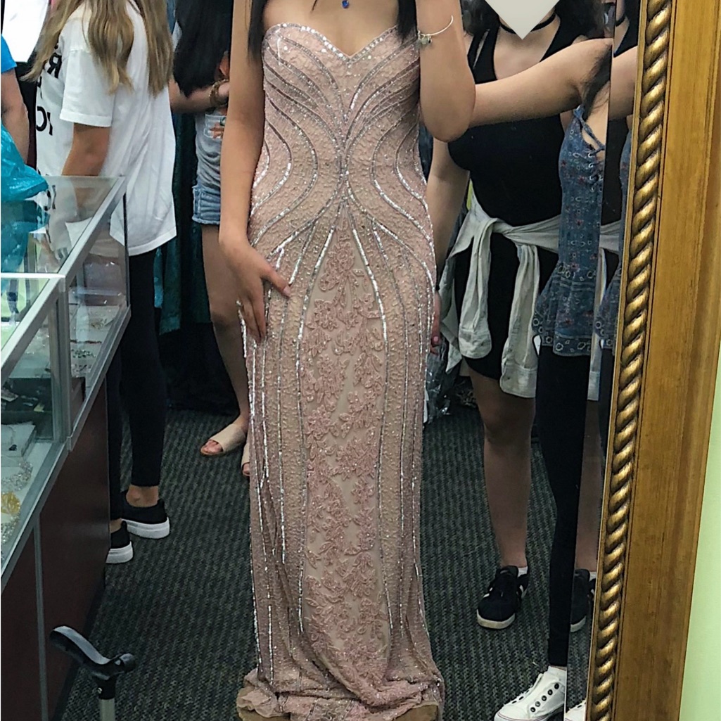 Fully Beaded And Lace Strapless Pink Gown